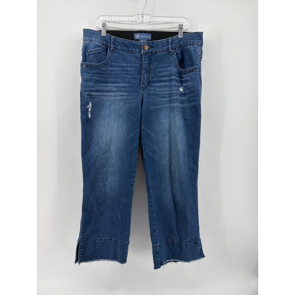Democracy Womens 16W Blue Cropped Jeans Absolution Distressed Raw Hem WLH247UW
